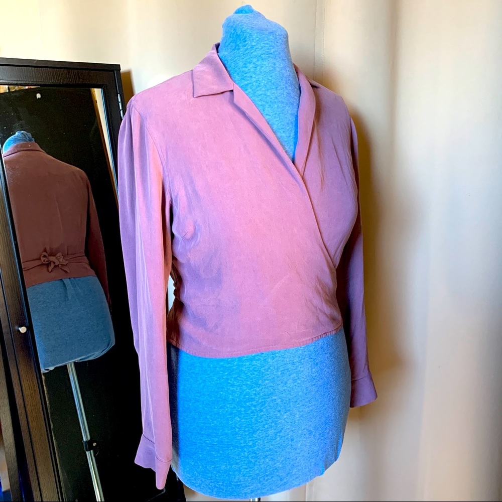 Lavender Long Sleeve Wrap Around Blouse